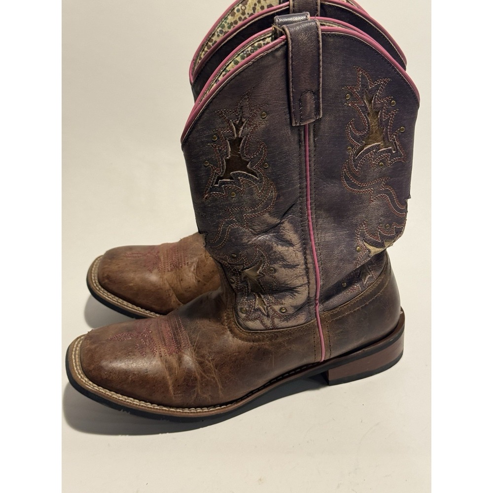 Laredo "Lola" Square Toe Cowgirl Boots Women's 10 Tan Purple Western Attire 5657